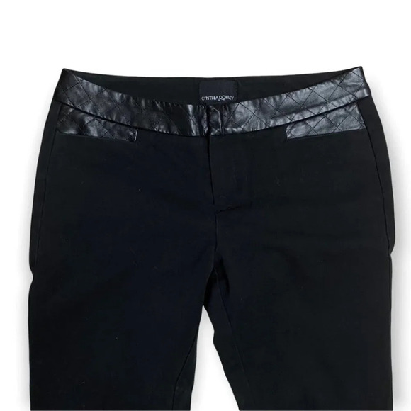 Cynthia Rowley Black Pants with Quilted Faux Leather Waist Trim - Picture 3 of 7